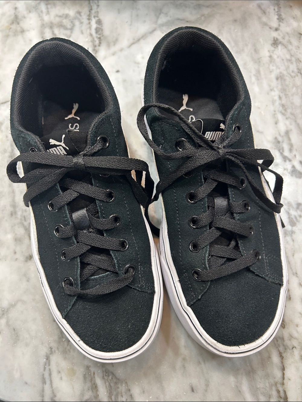 Puma Black Suede Low-Top Sneakers with platform White Sole
